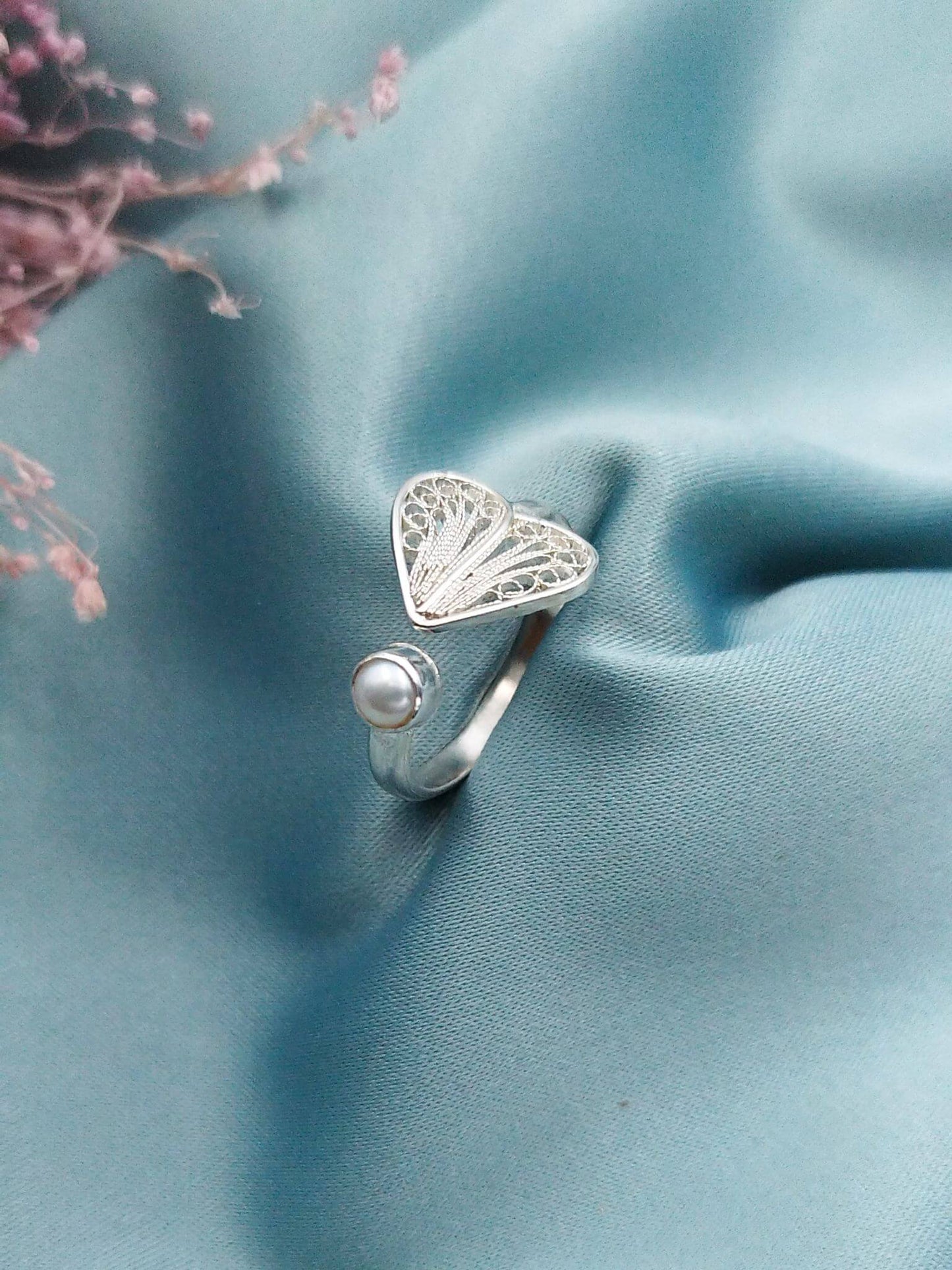 Anillo filigrana Corazón y perla