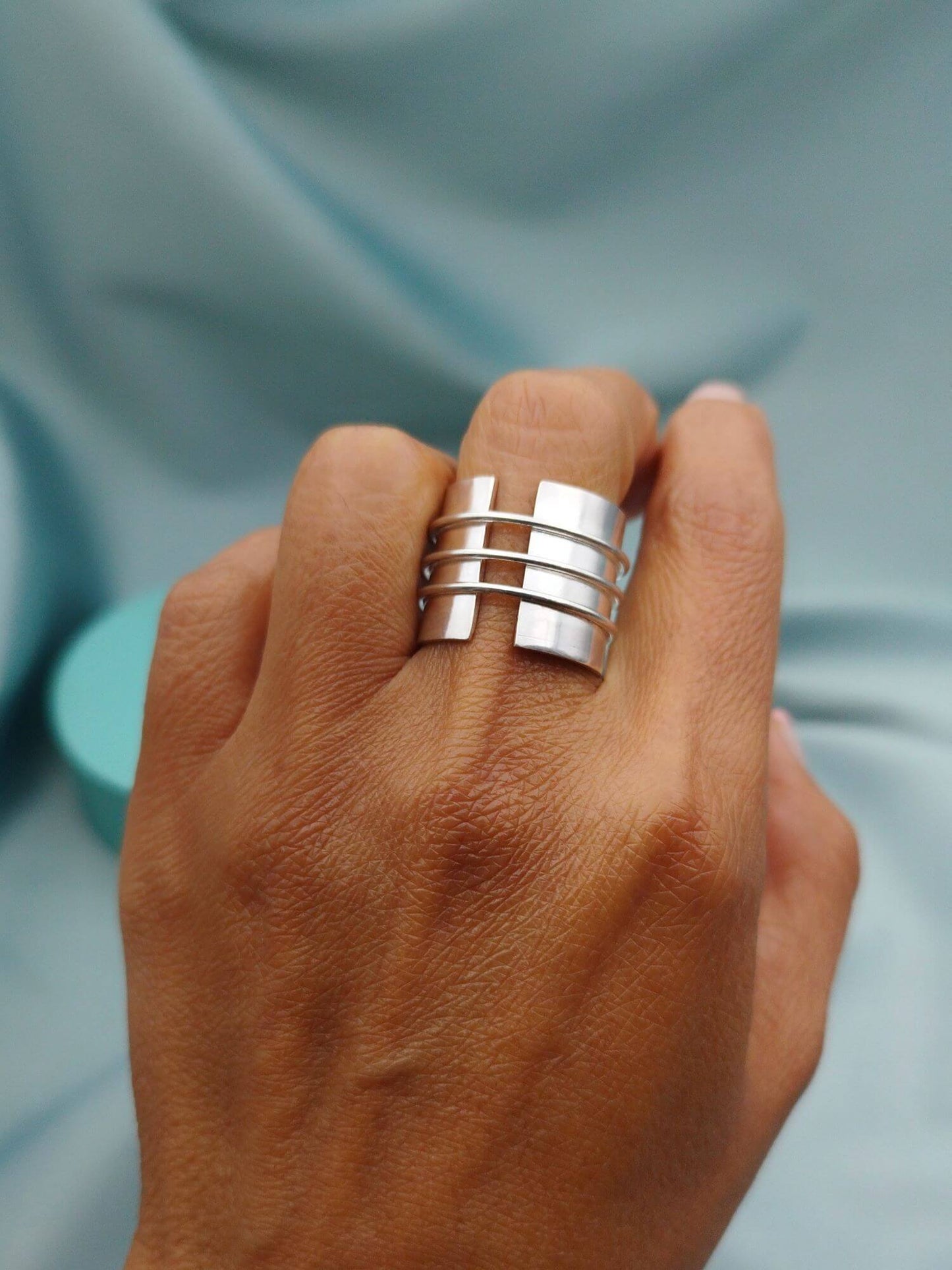 Anillo plano liso 3 líneas