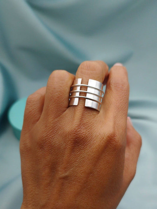 Anillo plano liso 3 líneas