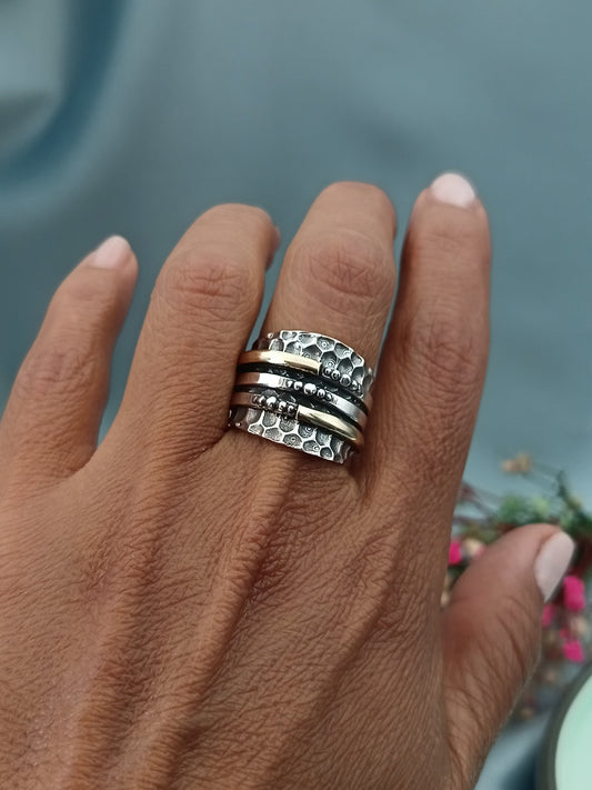 Anillo Burbujitas Plata y Oro Quemado