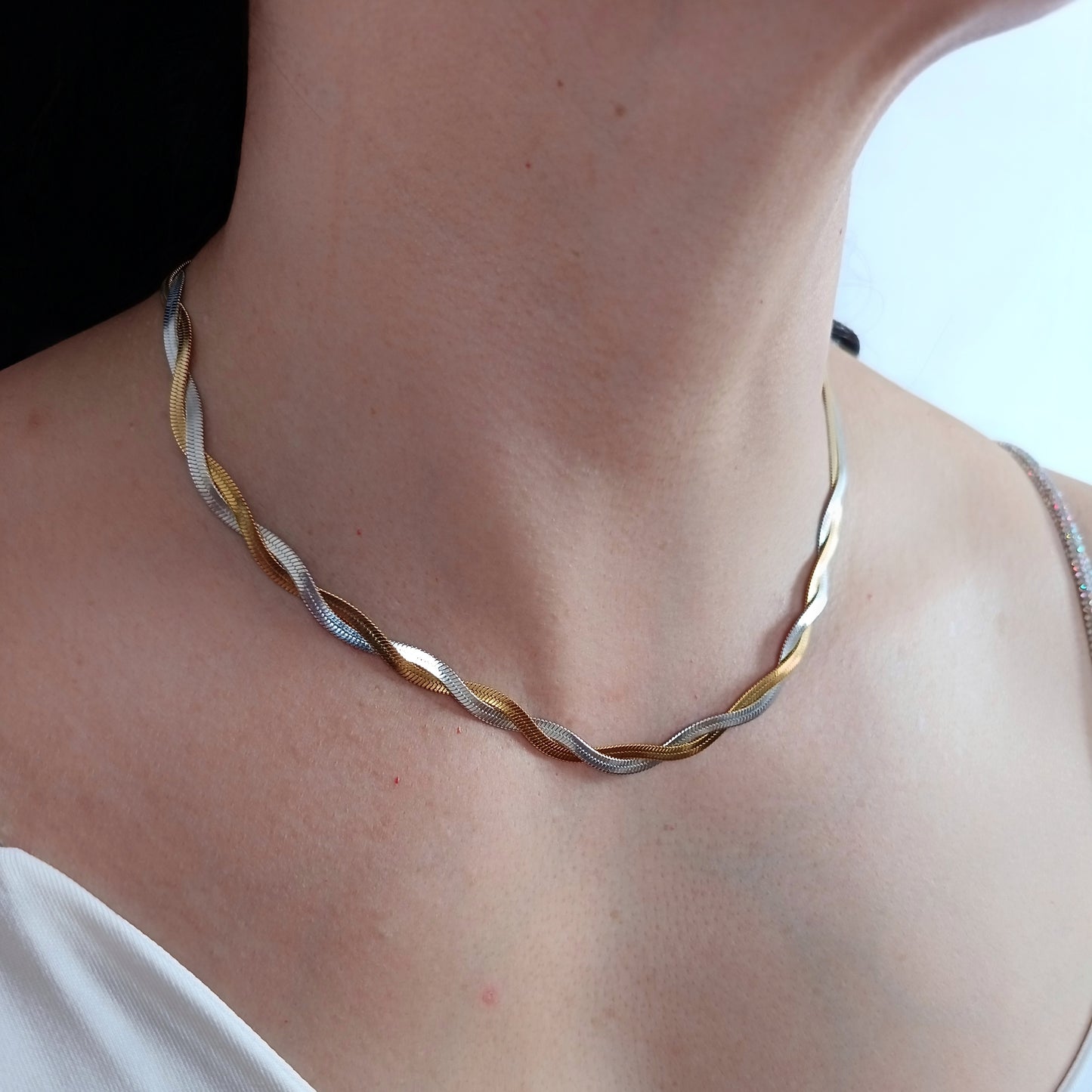 Collar cadena serpiente trenzada 2 hilos
