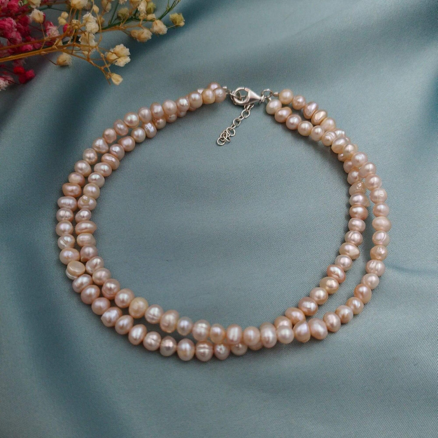 Collar doble de perlas champagne