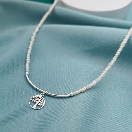 Collar minimalista de perlas arroz con dije a elección