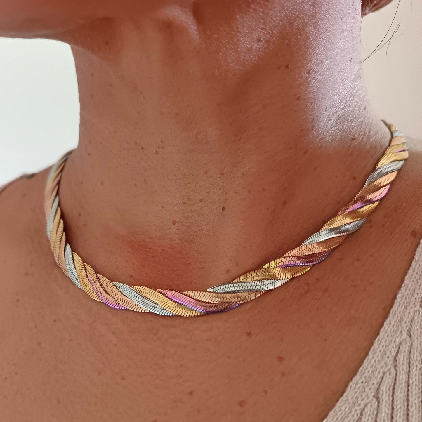 Collar cadena serpiente trenzada 4 hilos multicolor