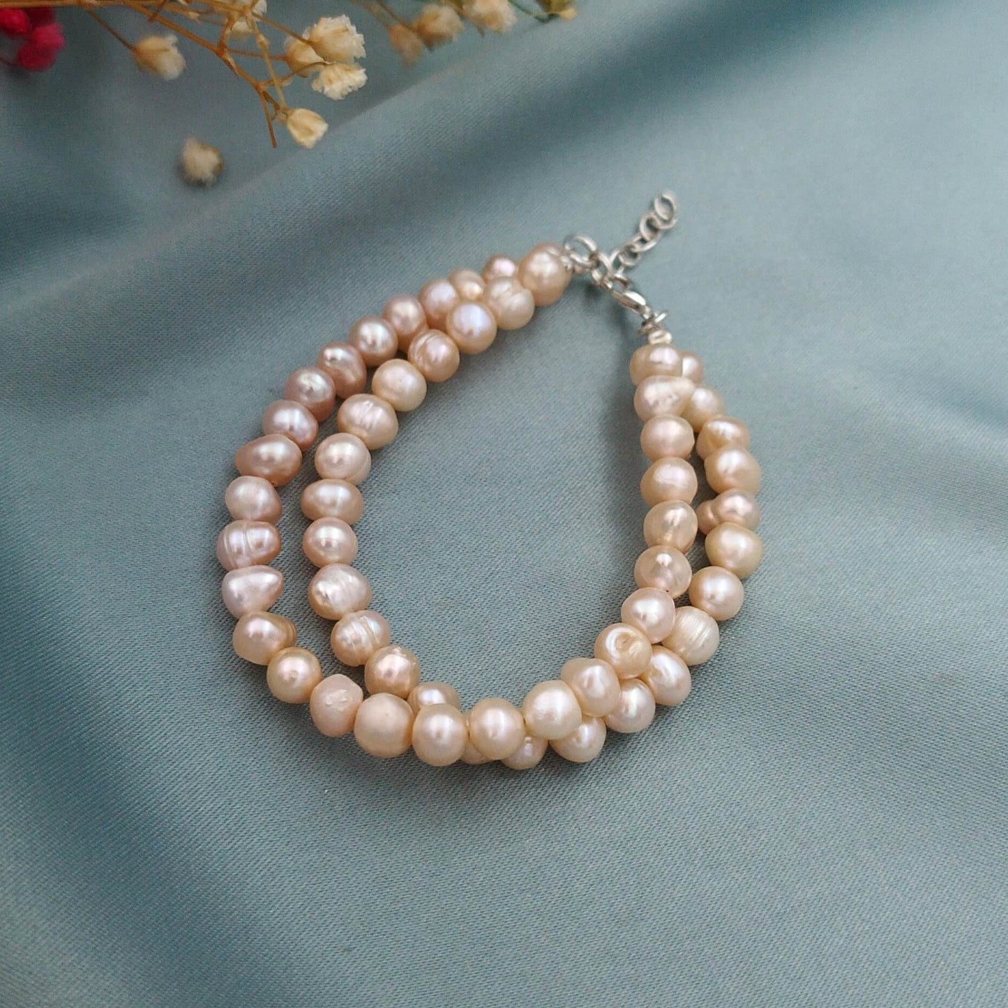 Pulsera doble Perlas champagne