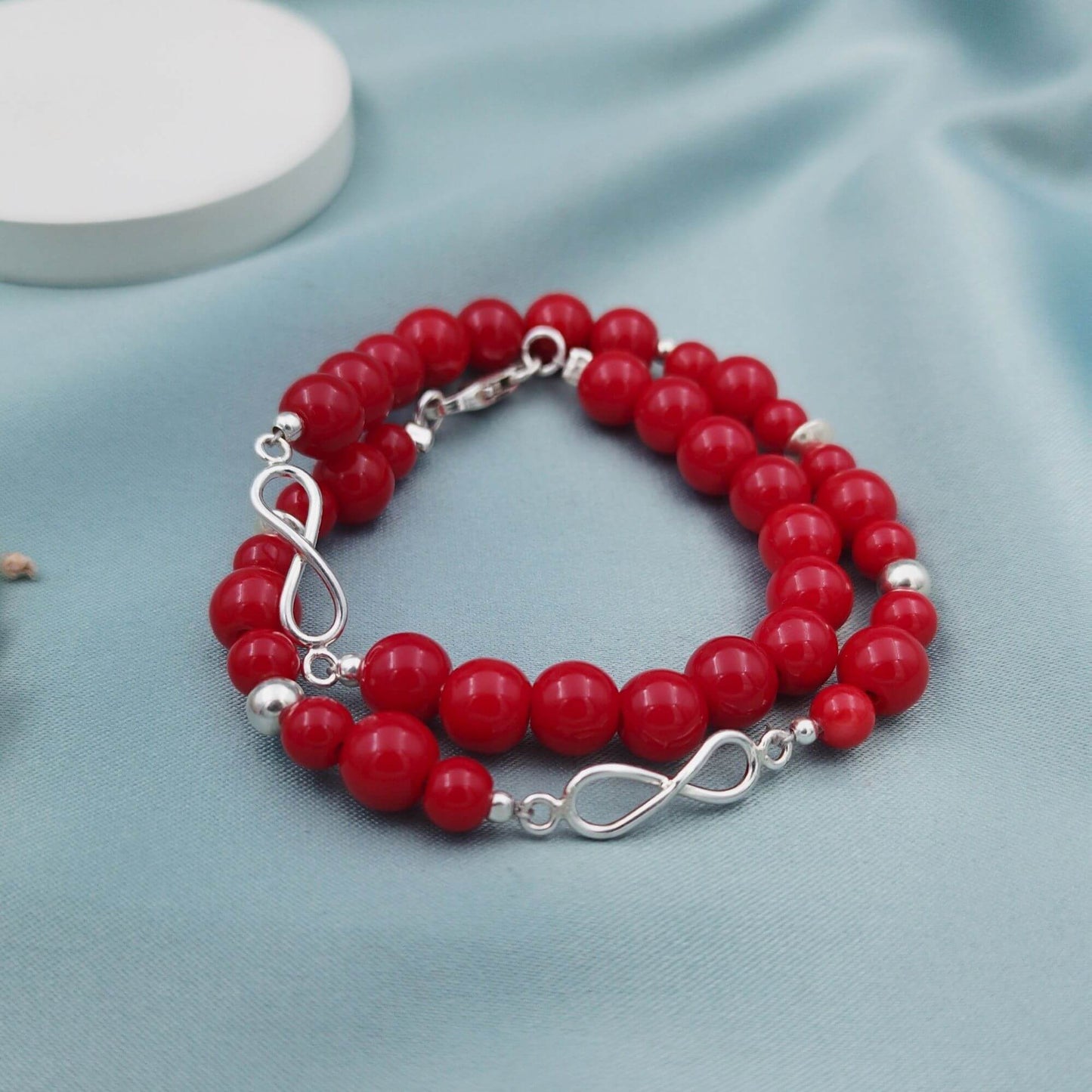 Pulsera infinito jade rojo dos vueltas