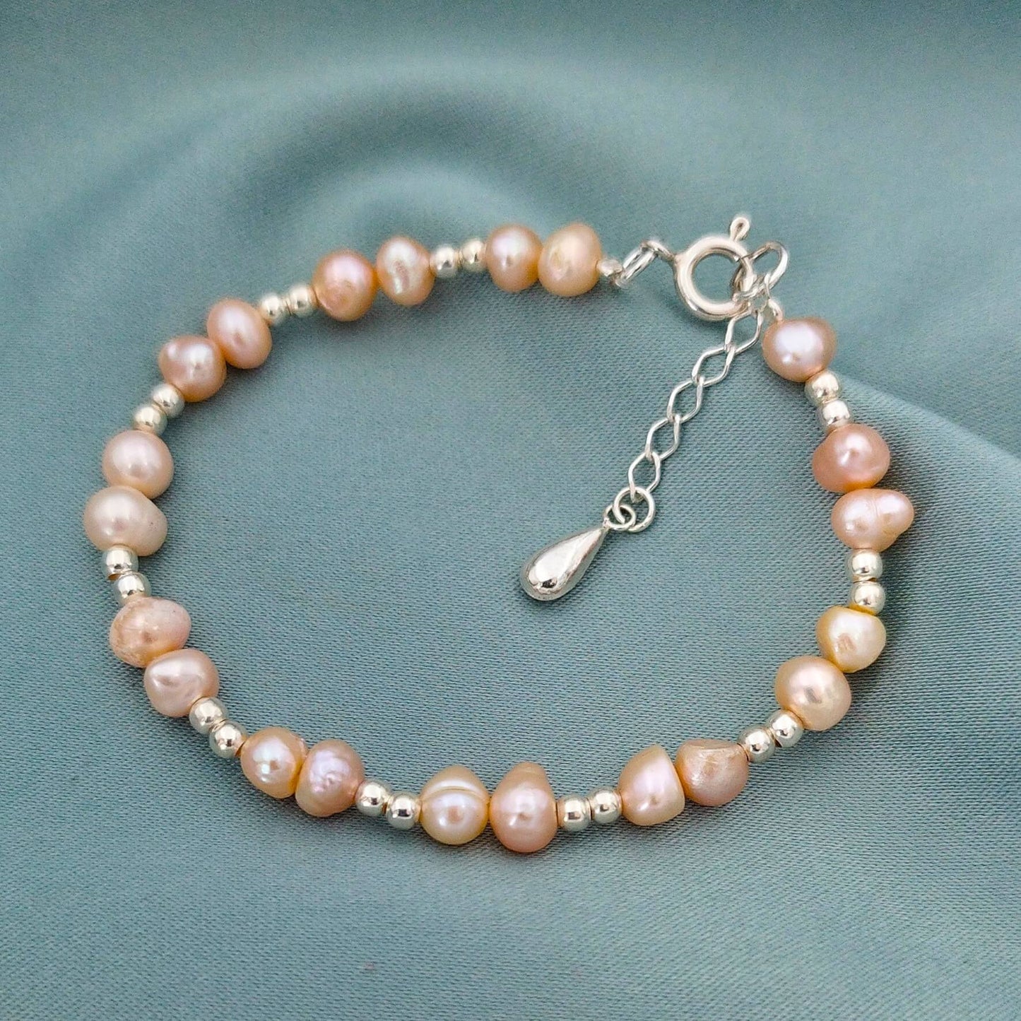Pulsera Perlas naturales champagne y plata