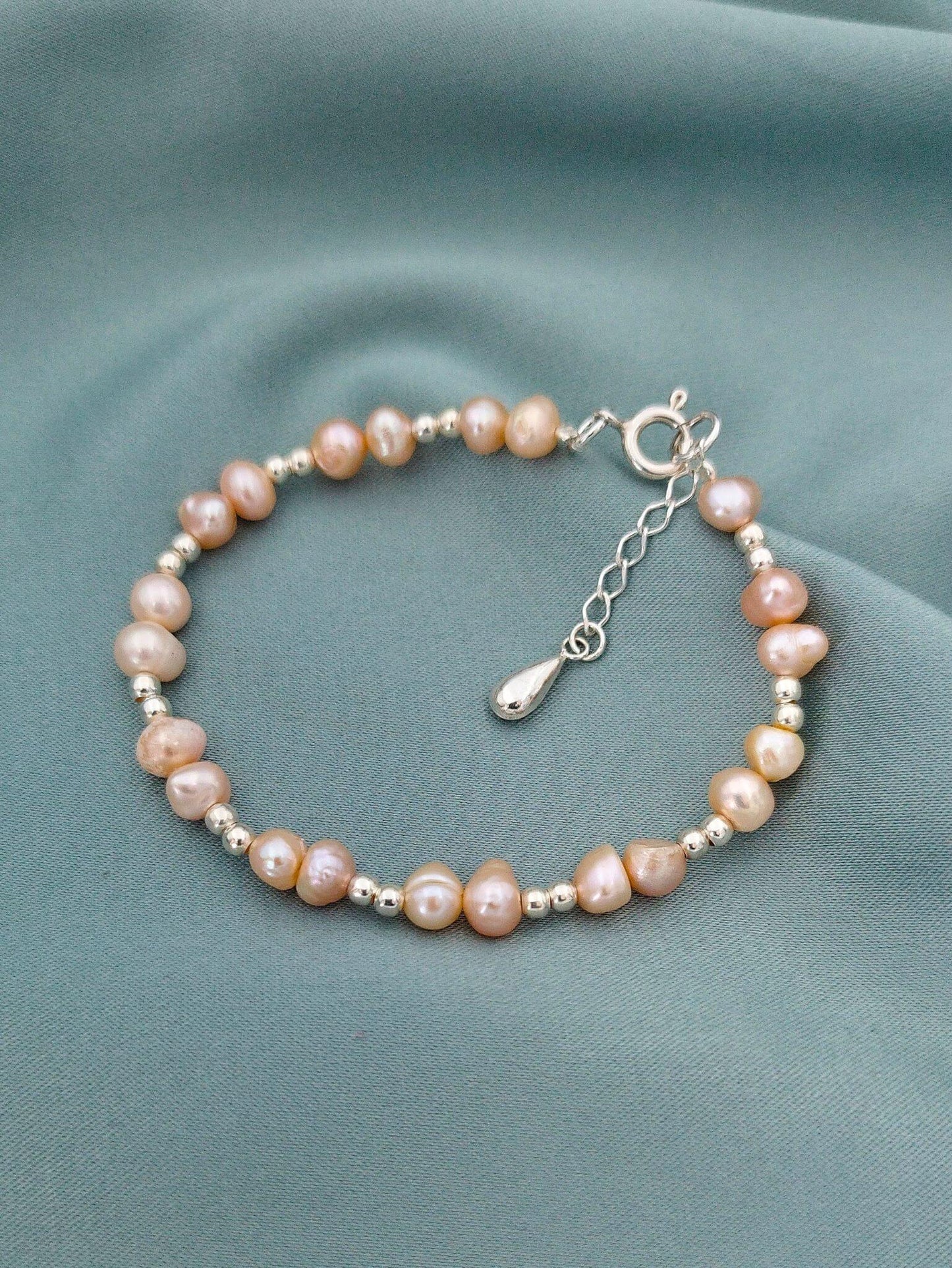 Pulsera Perlas naturales champagne y plata