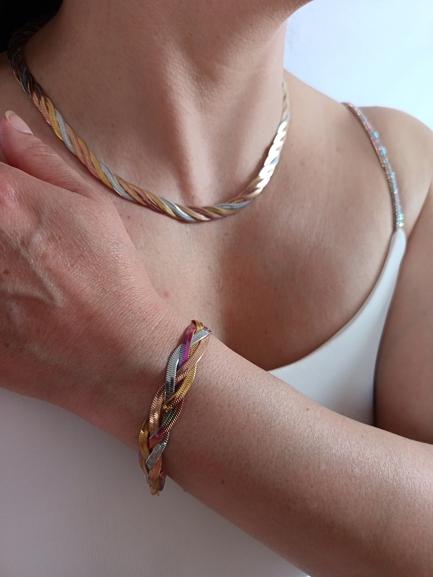 Pulsera cadena serpiente trenzada 4 hilos multicolor