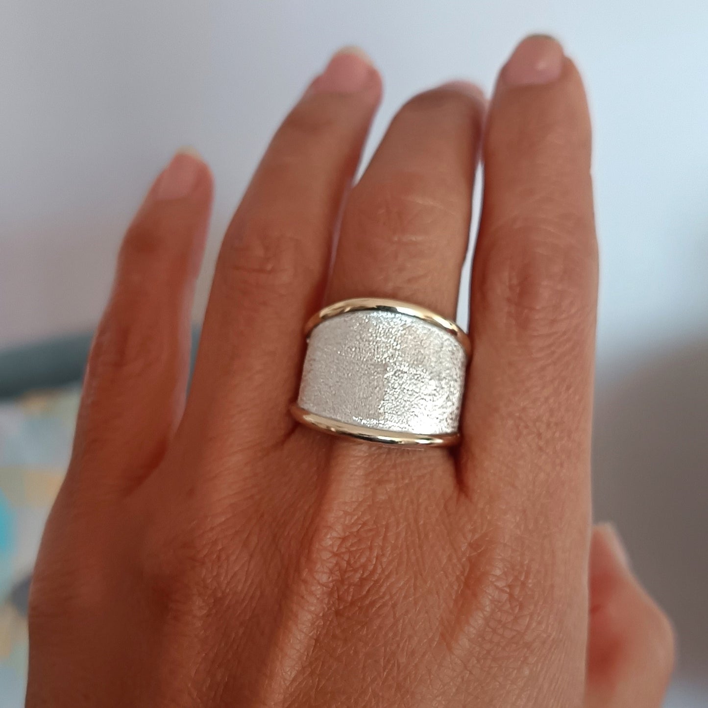 Anillo Plata y Oro Arenado