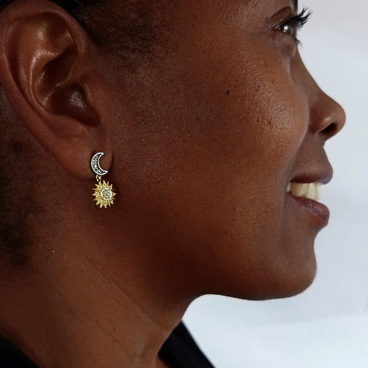 Aretes Sol Luna dos tonos