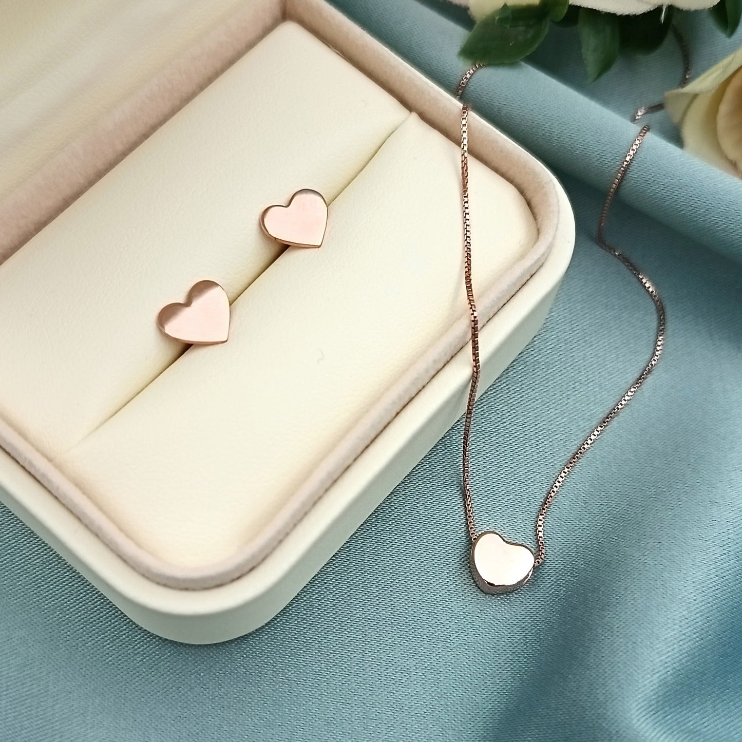 Conjunto Corazoncito Plata con Baño de Oro Rosa