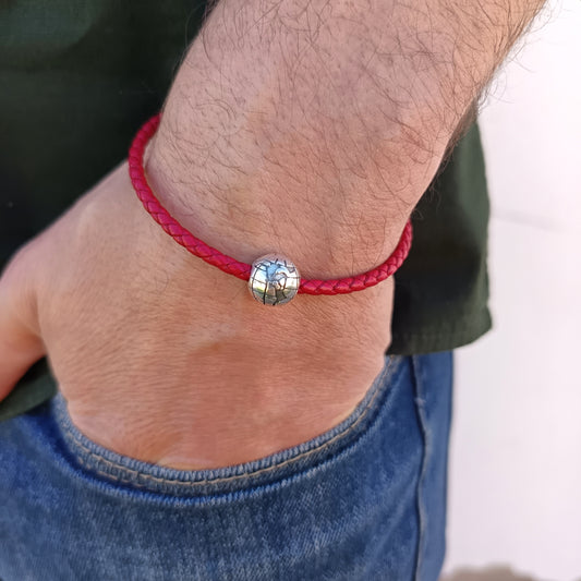 Pulsera Plata Cuero Mundo