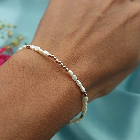 Pulsera Perlas Plata con Baño de oro