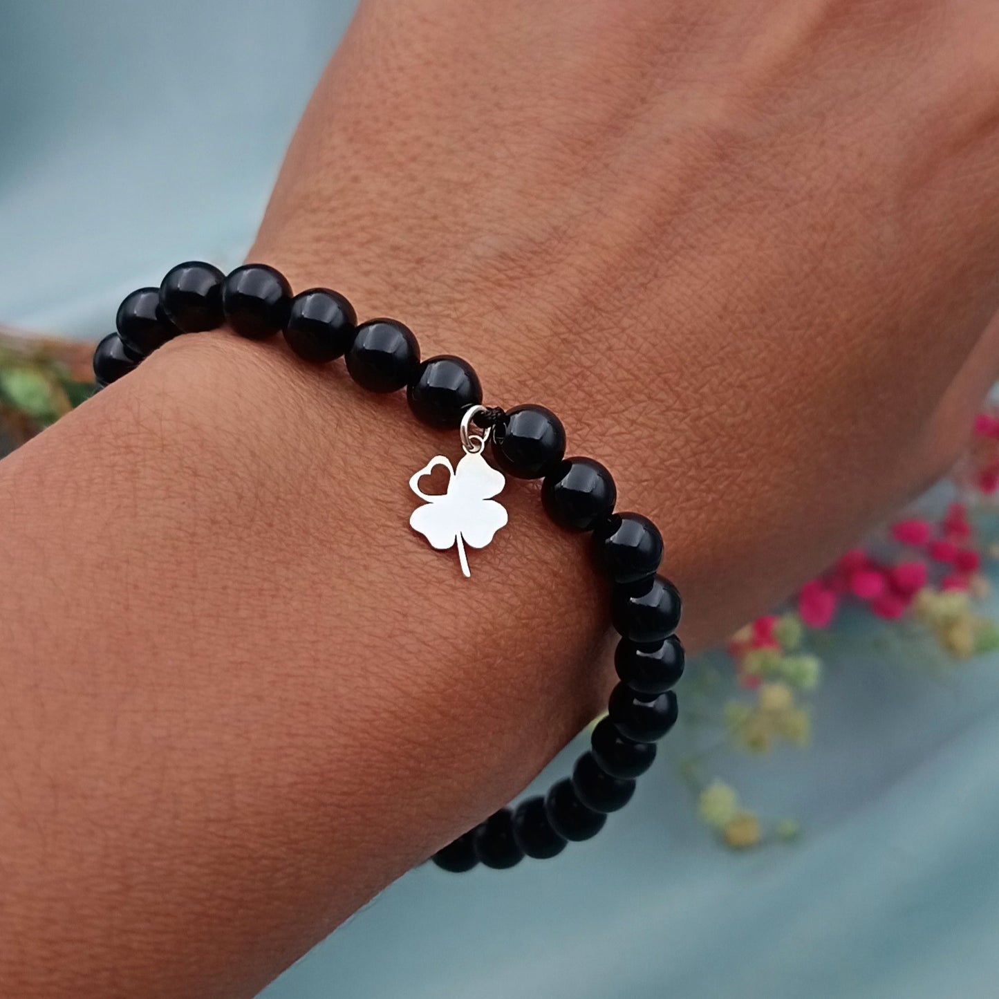 Pulsera Trébol Plata Onix