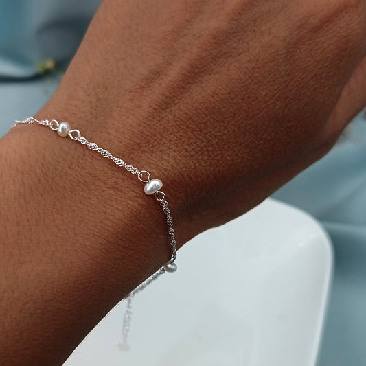 Pulsera Cuentas Plata y Perlas
