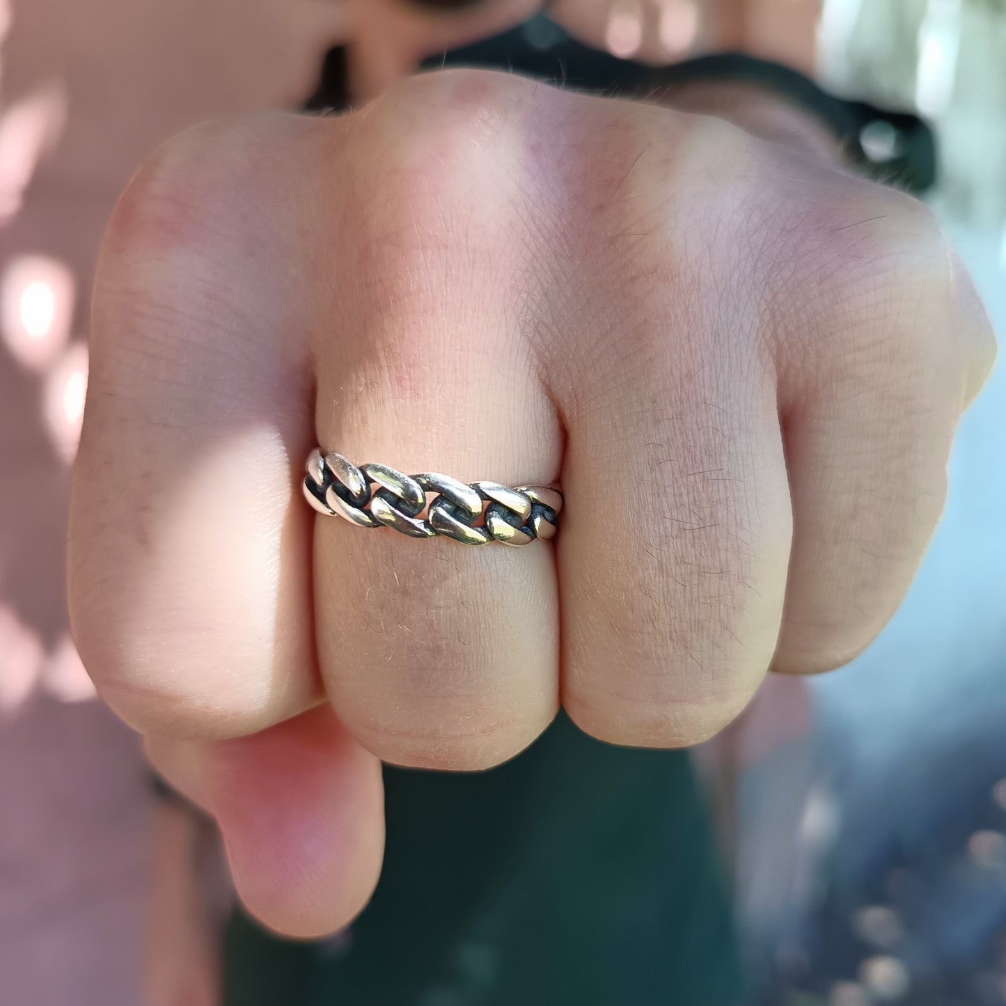 Anillo Cadenita Plata Quemada