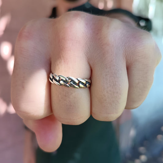 Anillo Cadenita Plata Quemada
