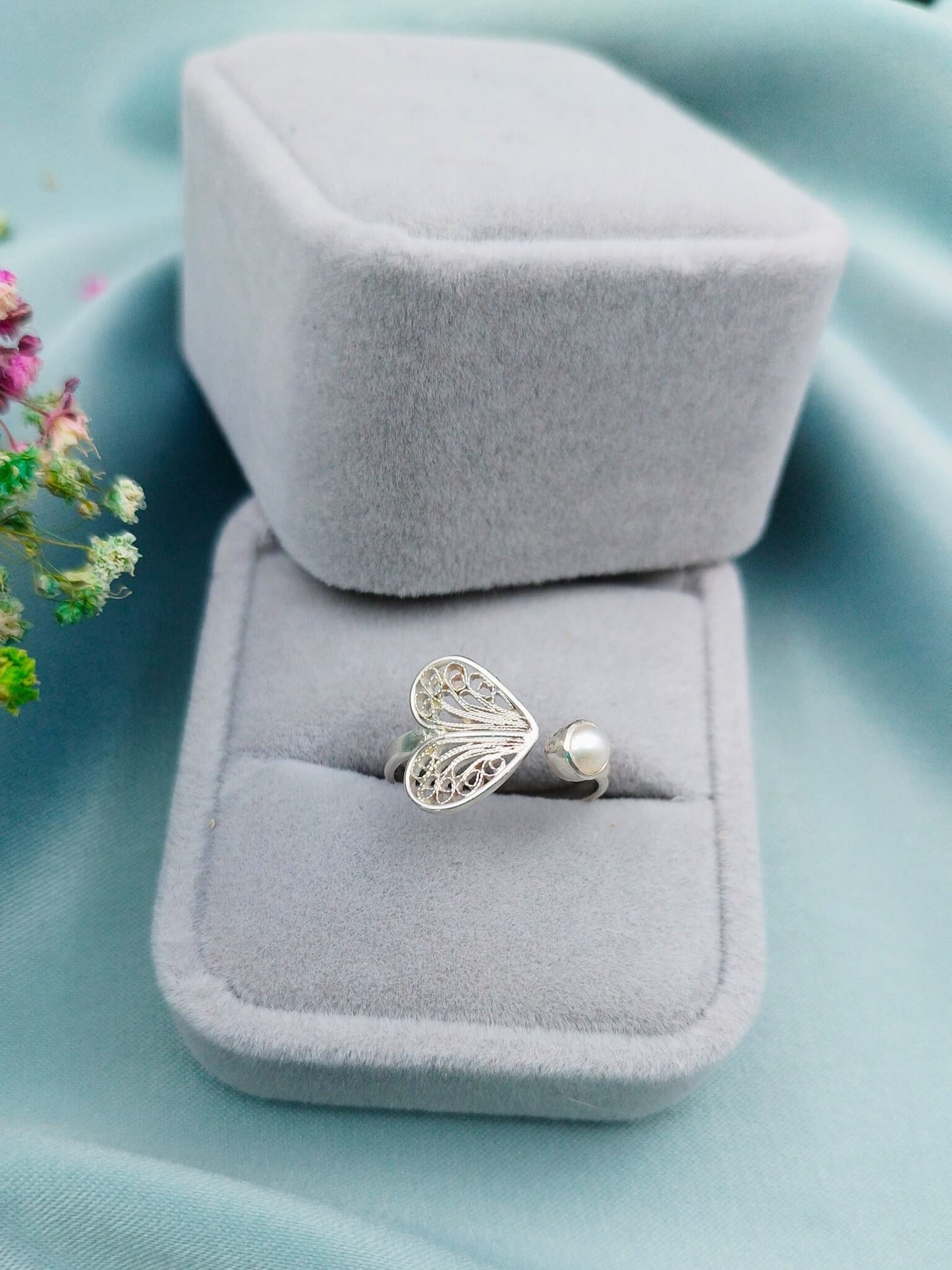 Anillo filigrana Corazón y perla