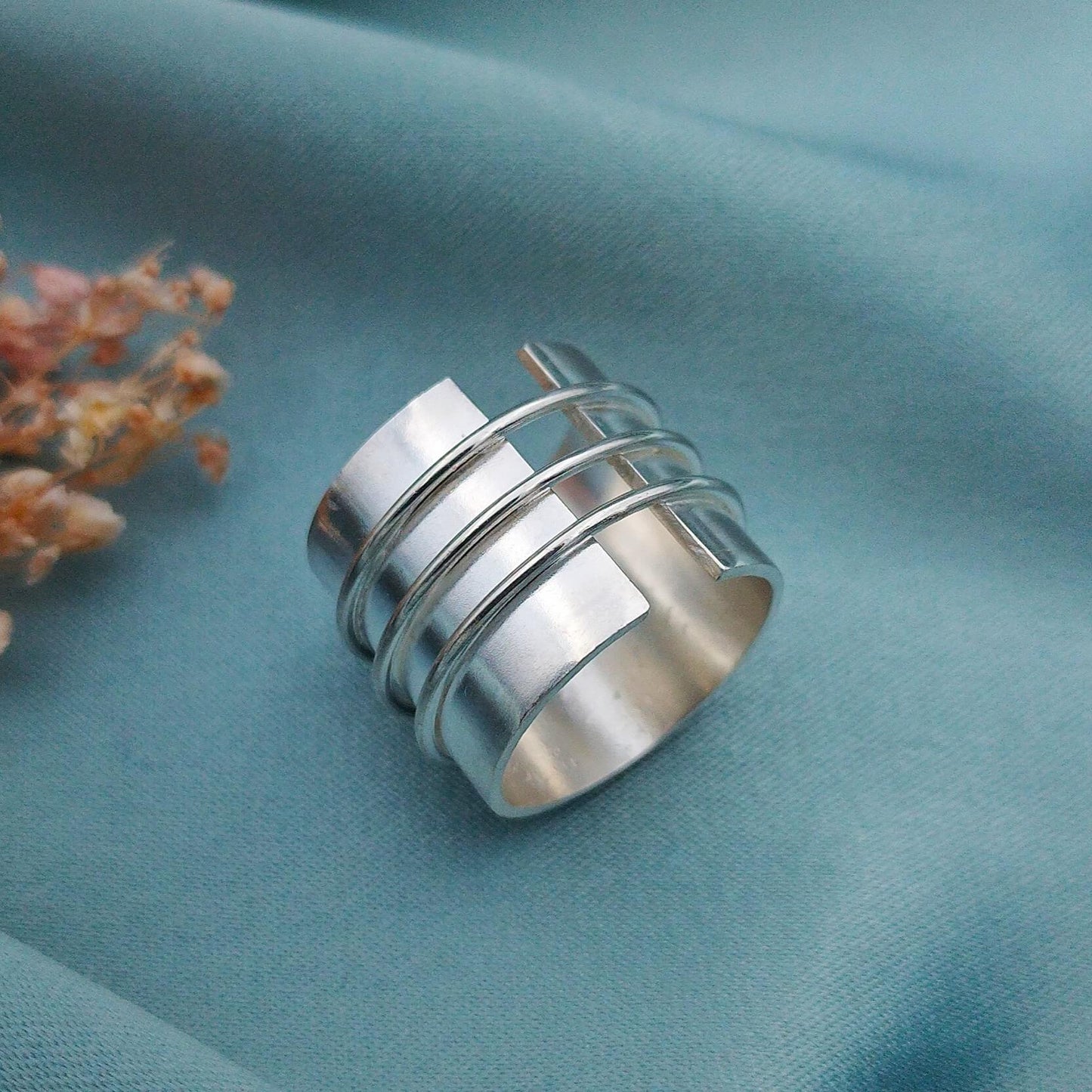 Anillo plano liso 3 líneas