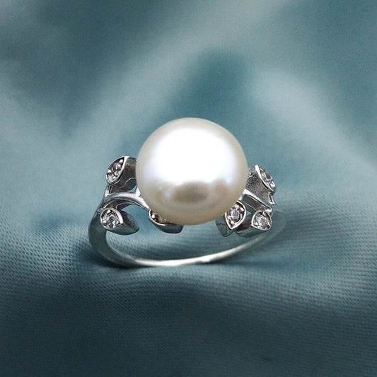 Anillo Perla con hojas