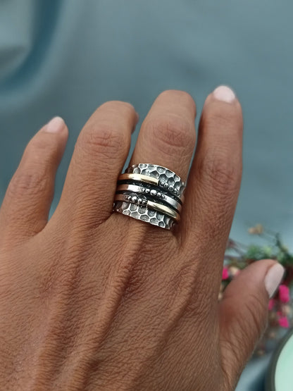 Anillo Burbujitas Plata y Oro Quemado