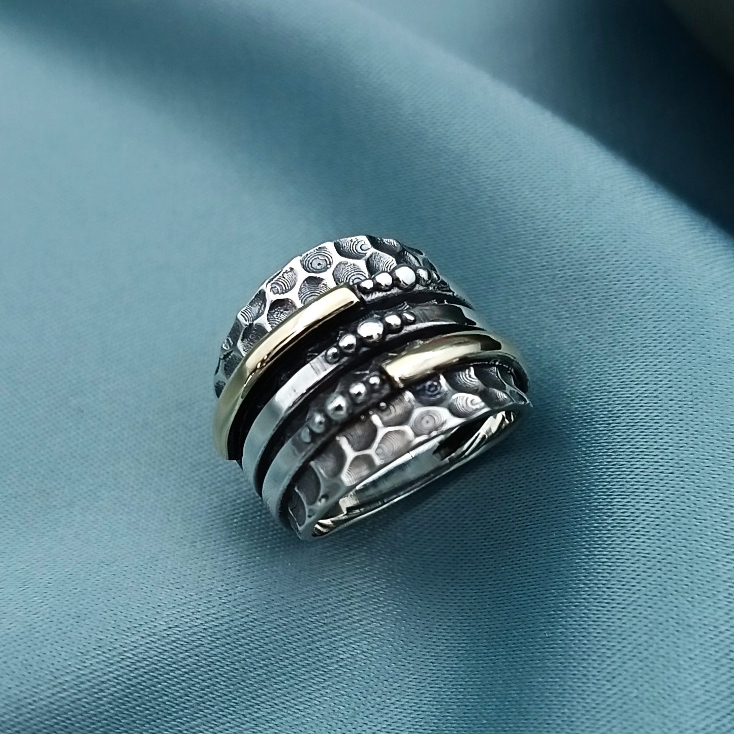 Anillo Burbujitas Plata y Oro Quemado