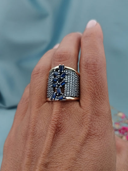 Anillo Plata y Oro Pavé Azul