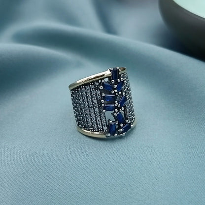 Anillo Plata y Oro Pavé Azul