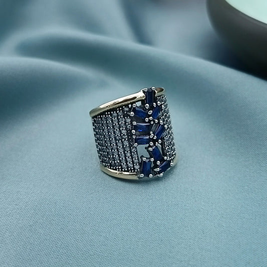 Anillo Plata y Oro Pavé Azul