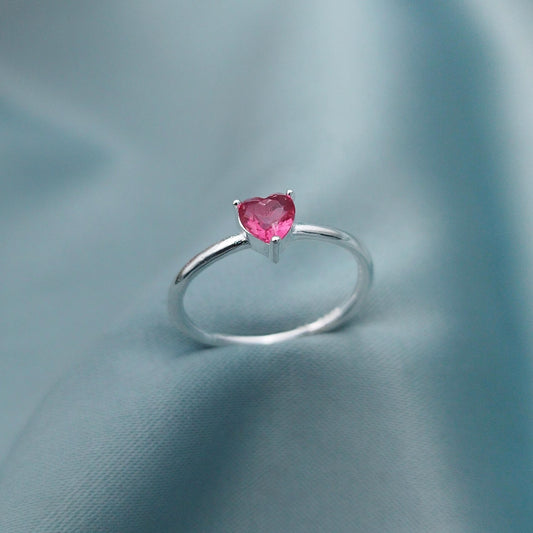 Anillo solitario corazón rojo