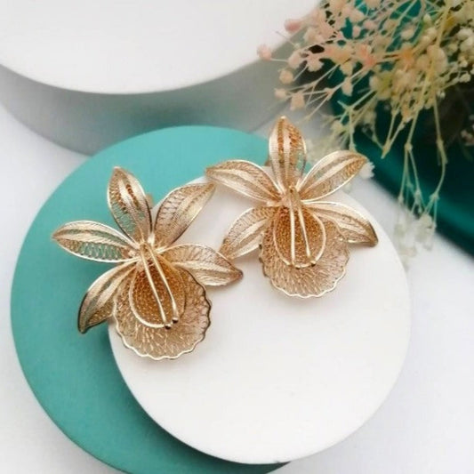Aretes Flores filigrana Orquídeas rosé