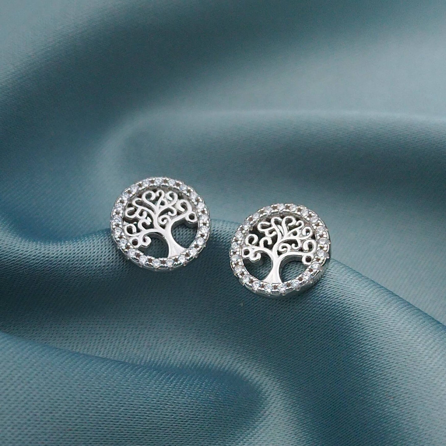Aretes Árbol de la vida con halo redondo