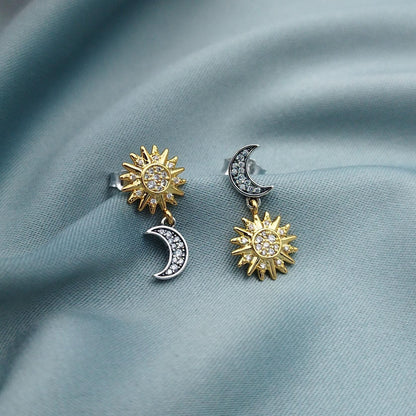 Aretes Sol Luna dos tonos