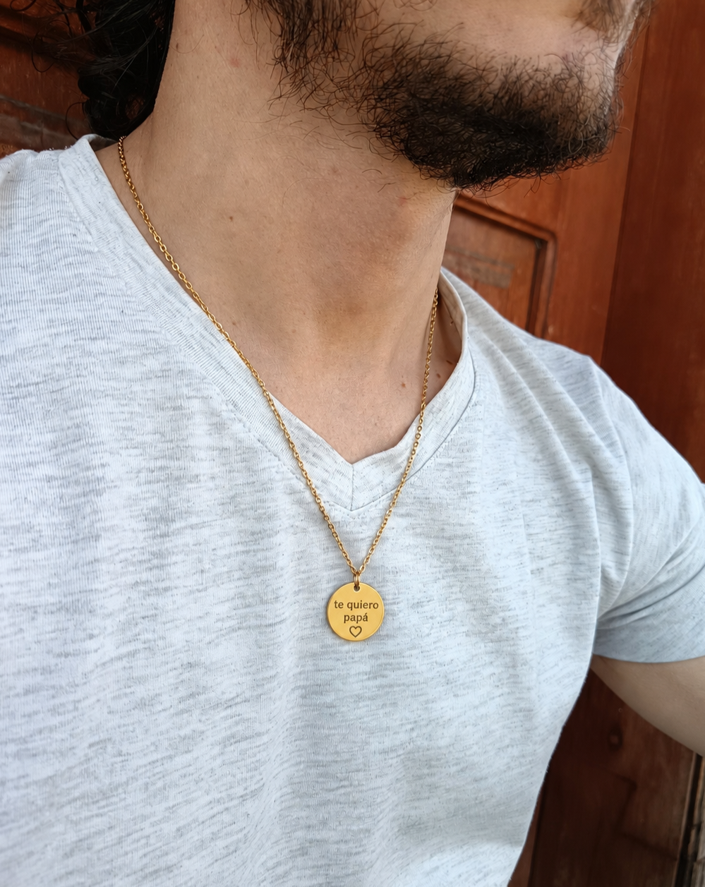 Collar acero con dije circular dorado (Personalizable)