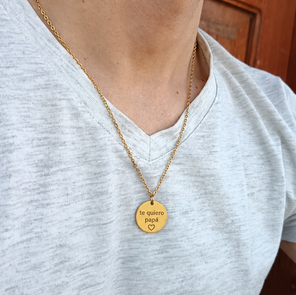 Collar acero con dije circular dorado (Personalizable)