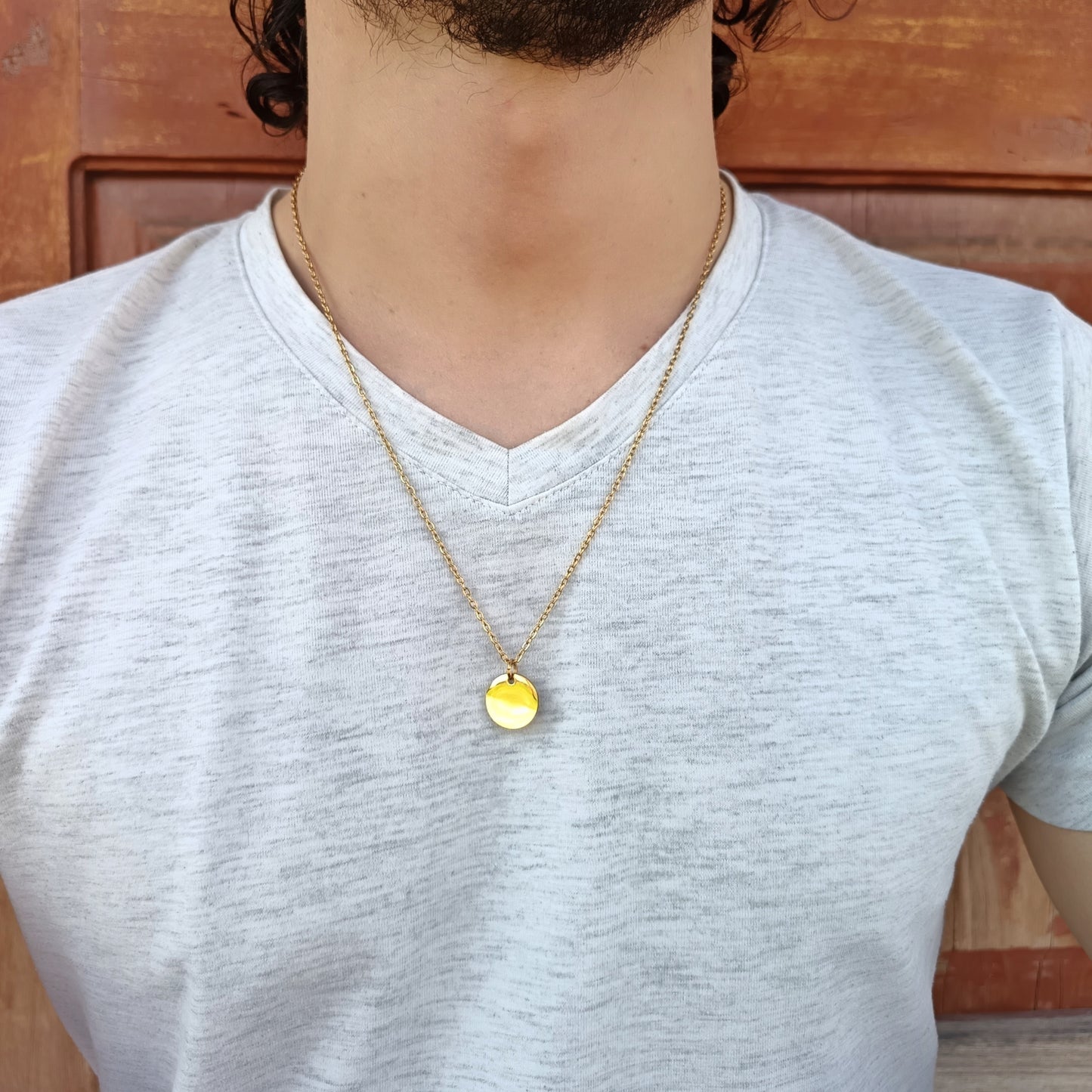 Collar acero con dije circular dorado (Personalizable)