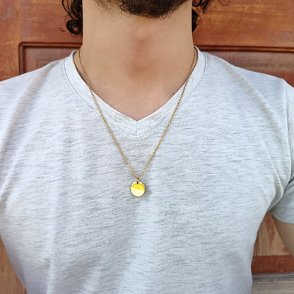 Collar acero con dije circular dorado (Personalizable)