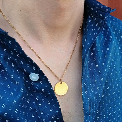 Collar acero con dije circular dorado (Personalizable)