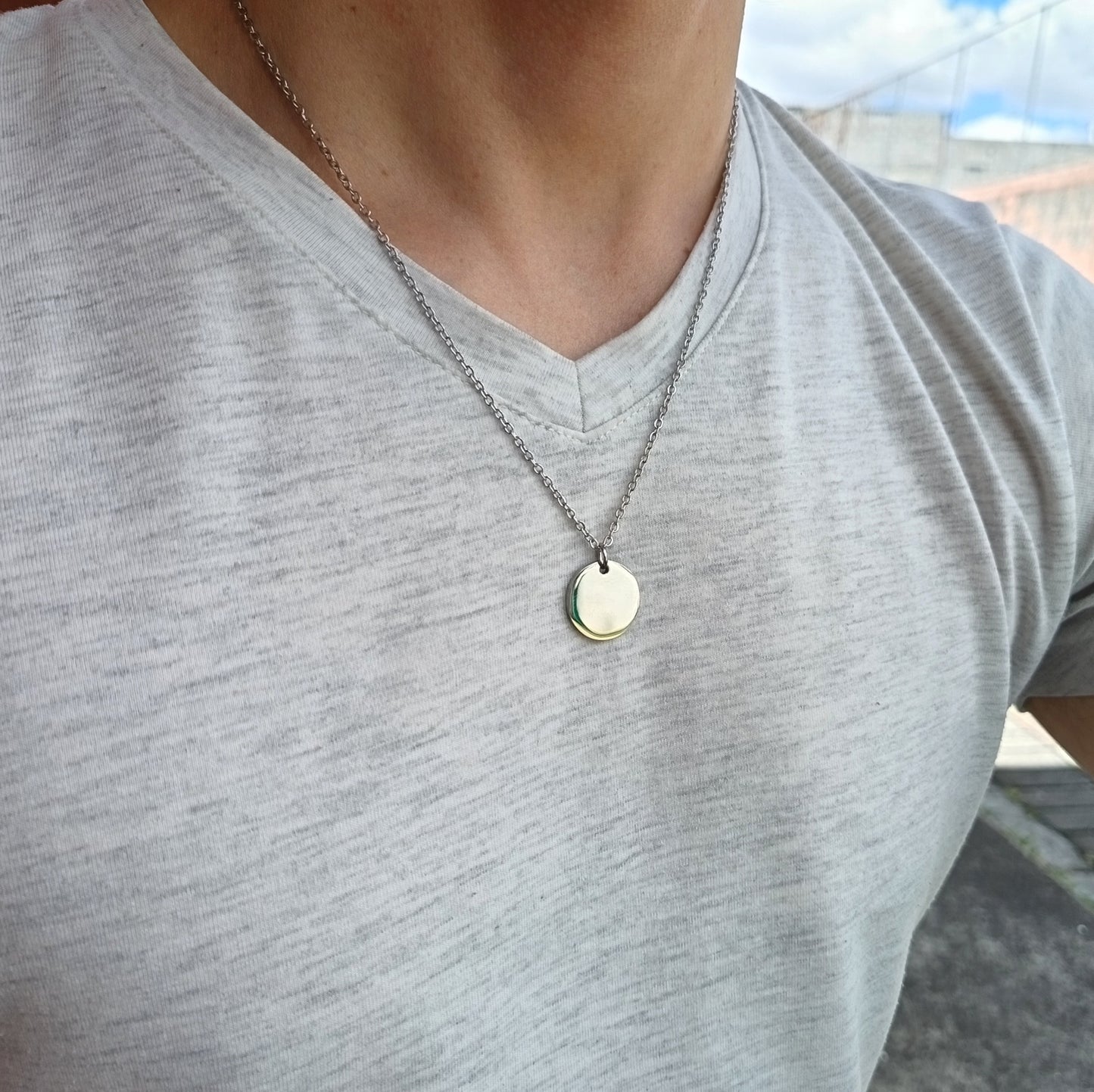 Collar acero con dije circular plateado (Personalizable)