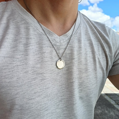 Collar acero con dije circular plateado (Personalizable)