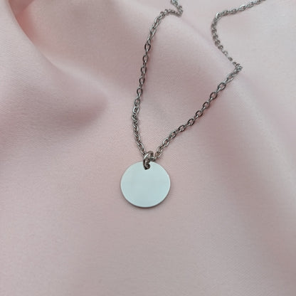 Collar acero con dije circular plateado (Personalizable)