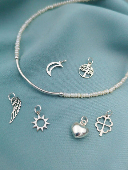 Collar minimalista de perlas arroz con dije a elección