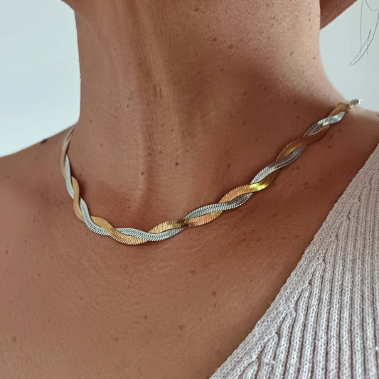Collar cadena serpiente trenzada 2 hilos