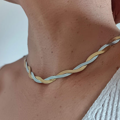 Collar cadena serpiente trenzada 2 hilos