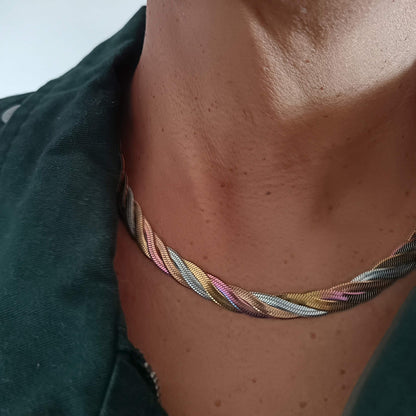 Collar cadena serpiente trenzada 4 hilos multicolor