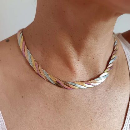 Collar cadena serpiente trenzada 4 hilos multicolor