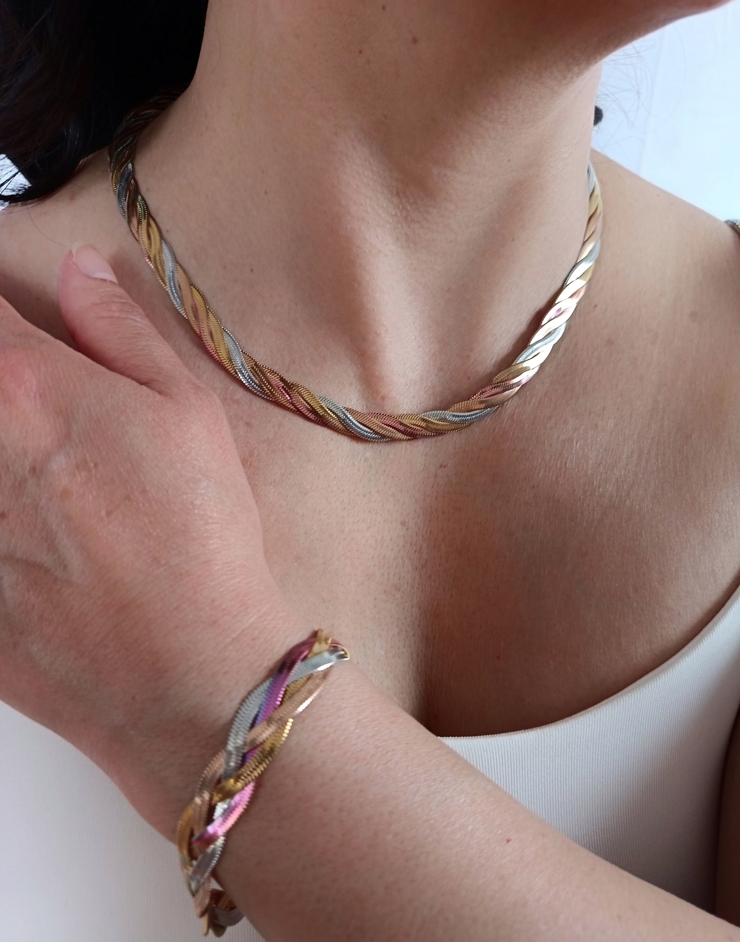 Collar cadena serpiente trenzada 4 hilos multicolor