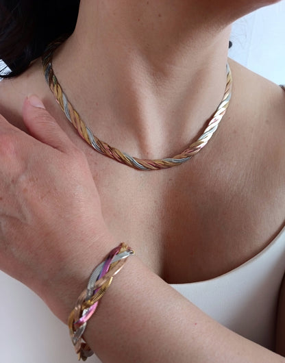 Collar cadena serpiente trenzada 4 hilos multicolor