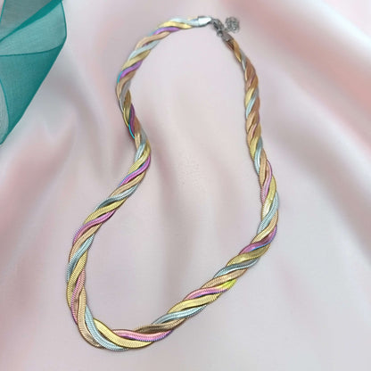 Collar cadena serpiente trenzada 4 hilos multicolor